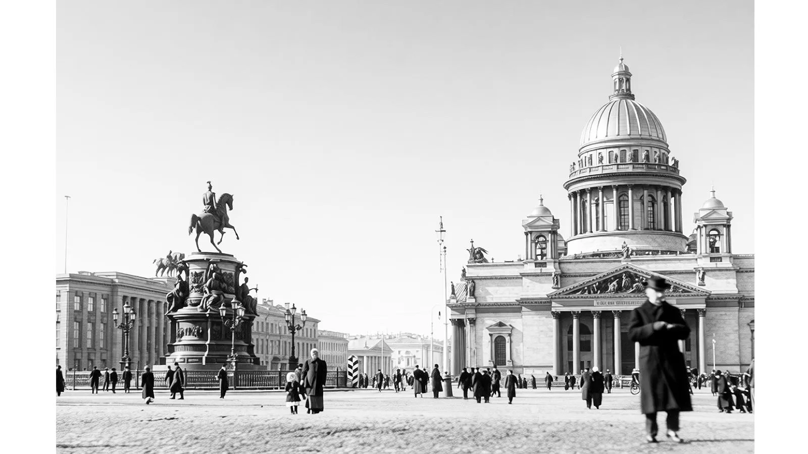 Вид на Исаакиевскую площадь, слева — памятник Николаю I, 1914 год