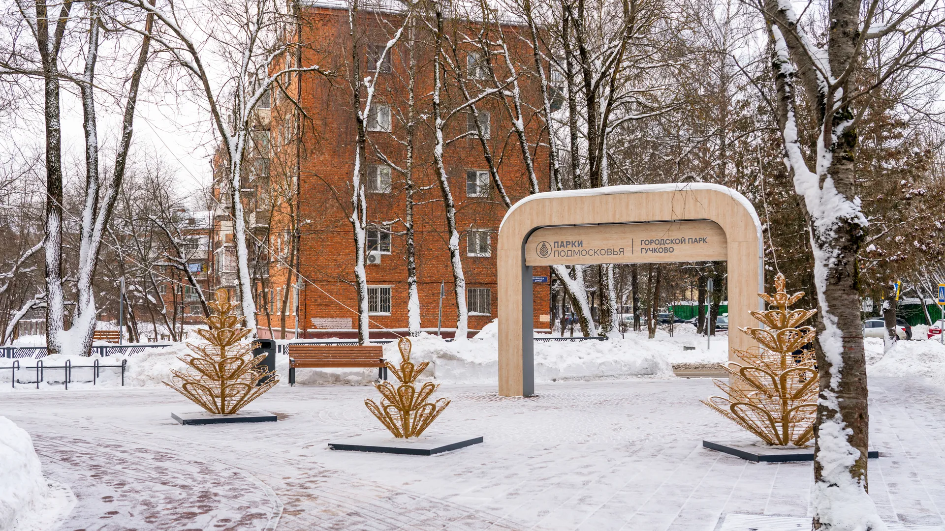 Зима в городском парке «Гучково» в Дедовске округа Истра