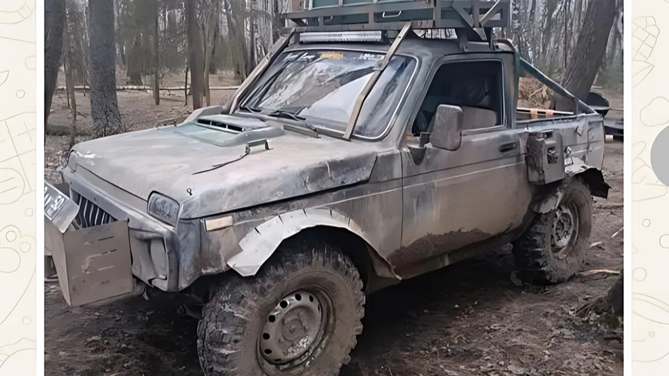 Боевой пикап «Нива» на фронте. Фото: личный архив Валерия Сайгакова