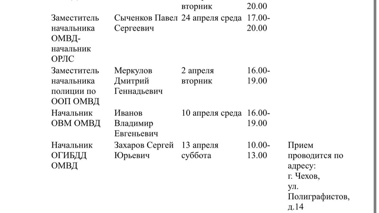 ОМВД России по городскому округу Чехов