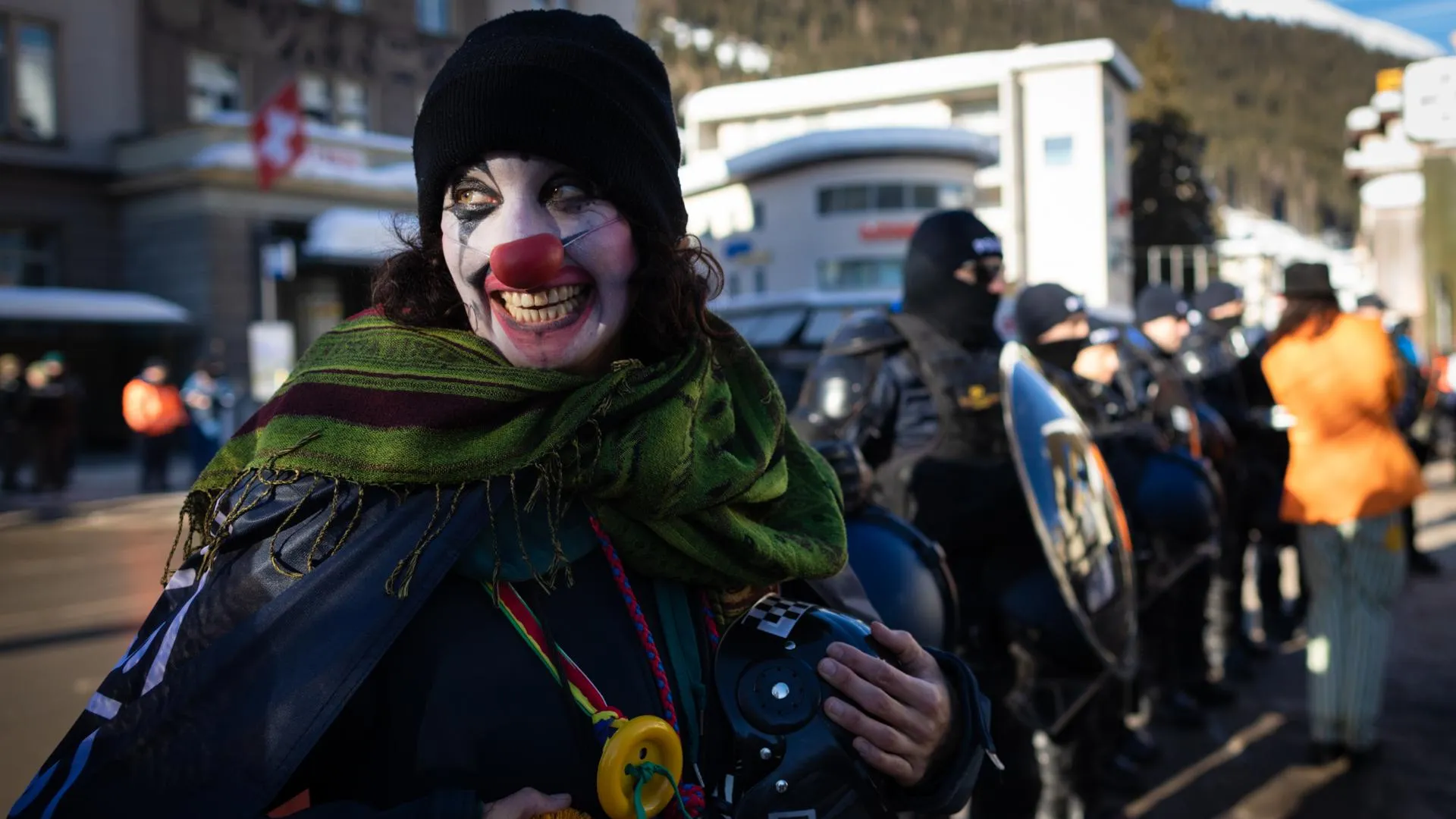 Участница протеста во время проведения Всемирного экономического форума в Давосе (Швейцария). Фото: Andy Barton / Keystone Press Agency