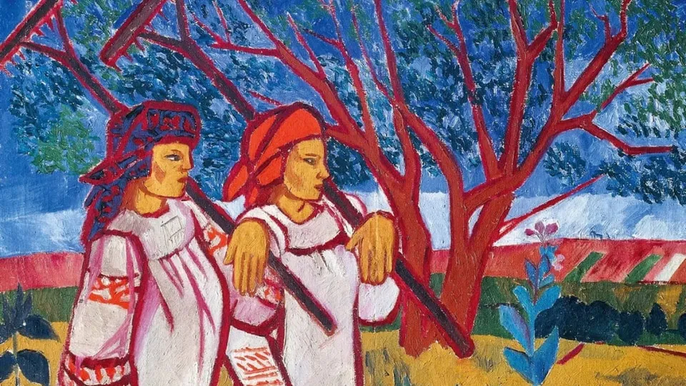 Фрагмент картины&nbsp;Наталии Гончаровой «Бабы с граблями», 1909 год. Фото: Серпуховский историко-художественный музей