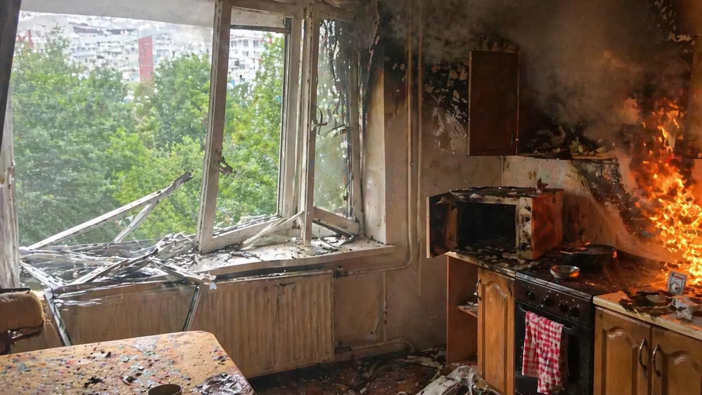 Взрывная волна выбила балкон на 24-м этаже в Бирюлево: жильцы спасались от дыма на фасаде здания